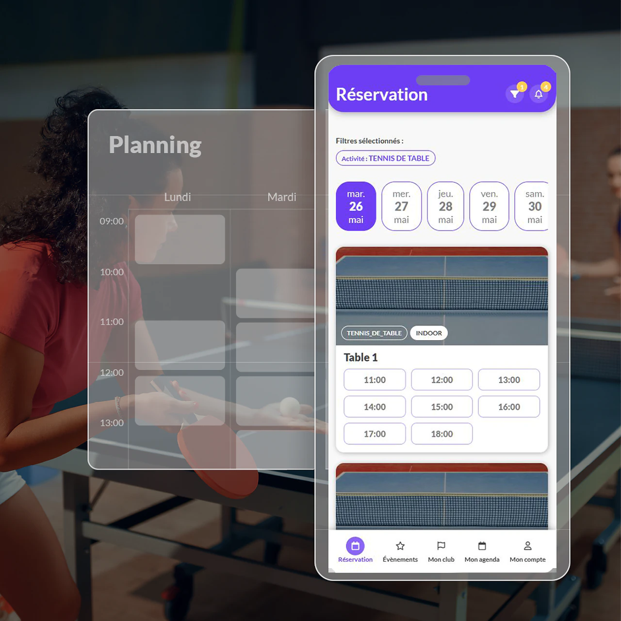 Club de tennis de table Premium équipé Gestion Sports