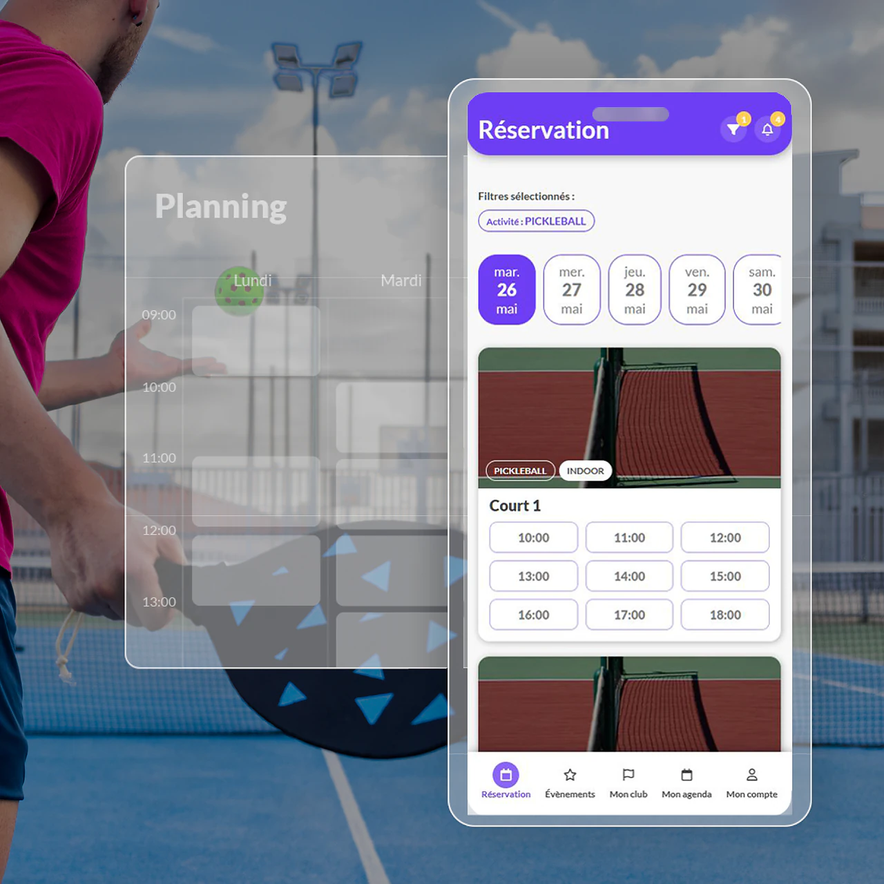 Club de pickleball Premium équipé Gestion Sports