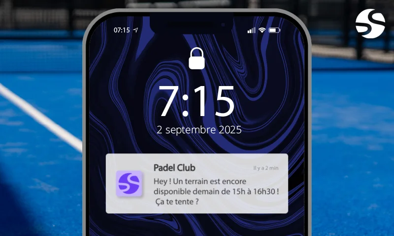 Notifications de relance heures creuses dans une application club de padel