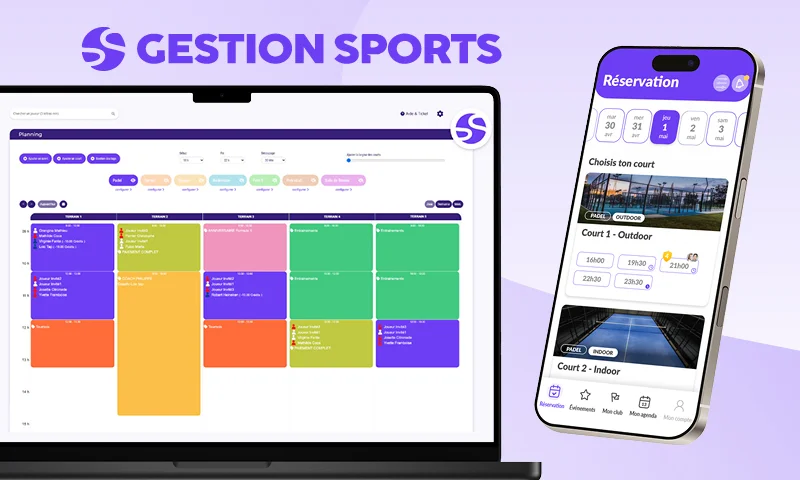 Tableau de bord application mobile Gestion Sports — pilotage quotidien d'un club de padel